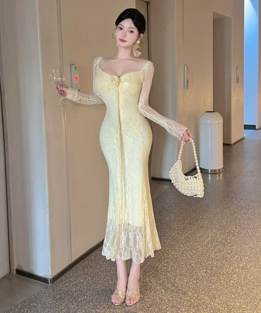 3色】ロングドレス キャバドレス セクシー レース ノースリーブ