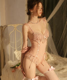 【3色】セクシーランジェリー レース パジャマ ボディスーツ 透け感 誘惑 ロングストッキング付き KS8-GR5703