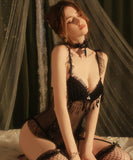 【3色】セクシーランジェリー レース パジャマ ボディスーツ 透け感 誘惑 ロングストッキング付き KS8-GR5703