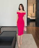膝丈ドレスオフショルダーセクシーエレガント鮮やか大人可愛いパーティー宴会同伴WQ2-ZED889926GT347