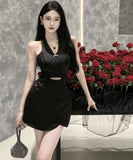 ミニドレスキャバドレスホルターネックセクシーウエストカードパーティーナイトクラブバックレスドレス WQ2-ZED882879DXH502