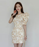 ミニドレス花柄パフスリーブエレガント韓国っぽカワセクシータイトドレスパーティーエレガント WQ2-ZED885682A71