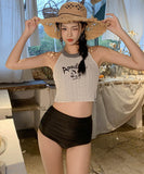 水着 ホルターネック クロシェ編み 切り替え モノキニ ワンピース 体型カバー ビキニ WQ7-XYXA813