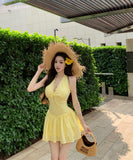 【2色】ミニドレスAラインホルターネックバックレスドレス着痩せ気質女子力パーティー WQ2-XKD-D355-6809-Mar16