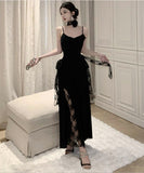 【2色】ロングドレスキャバドレスチュールのフラワーセクシーフリル宴会パーティー WQ2-ZED885600DXH238B