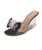 4色 透明 ピカピカ スリッパ リボン 脚長効果 透明感 ハイヒール WQ5-JJMX1098-115