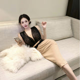 Lady's coco セクシー ボディコン フレンチスタイル ニットワンピース タイト 膝丈 ウエストマーク 上品 気質 大人可愛い 秋冬新作 LW2-XKDD445-2592-Oct10