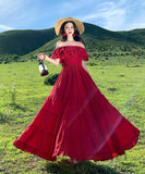 【2色】ロングドレス セクシー フェミニン 華やか フリルオフショルダー ウエストシェイプ 大きなフレアスカート 上品シルエット パーティー JC2-CD1-119-99260700