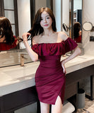 ミニドレス キャバドレス セクシー フリルオフショルダー タイトミニドレス エレガント ナイトドレス クラブ パーティー JC2-YM8879