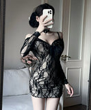 【3色】ミニドレス キャバドレス セクシー レース切り替え シースルー 長袖 タイトミニドレス ナイトクラブ 指名 JC2-DD5580