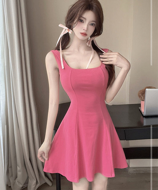 【3色】ミニドレス キャバドレス 甘めセクシー フレンチレトロ キャミワンピ スクエアネック 着痩せ デート 女子会 JC2-ZED887359GT528B