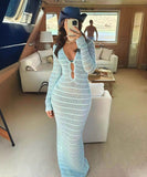 【3色】サンドレス ロングドレス 谷間見せ 袖付き おしゃれ クロシェ編み hot girl WQ2-CM7564