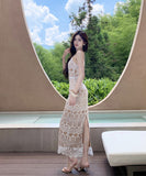 ロングドレス セクシー ホルターネック レース ノースリーブ タイトシルエット 大人可愛い デート お出かけ 結婚式におすすめ JC2-CD1-E285-79990580