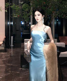 ロングドレス セクシー ベアトップサテン スリムフィット バックレス パーティー イブニング向け JC2-CD3-260-80360580