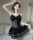 【2色】ミニドレス キャバドレス セクシー キャミワンピ レース切り替え フリルレイヤード インナーにも 指名  ナイトドレス JC2-LQE9484