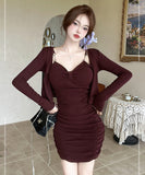 【3色】ミニドレス キャバドレス セクシー 2点セット キャミワンピ＋カーディガン 着痩せミ 気質アップ  クラブ デート JC2-ZED887412GT528B