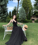 ロングドレス キャミワンピ  キャミワンピ フレンチレトロドット柄 Vネック エレガント 着痩せ デート 女子会 JC2-CD6-157-82430670