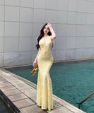 ロングドレス レース ホルターネック セクシー タイトドレス 谷間見せ 女子力 キャバキャバ WQ2-CD7-445-21890720