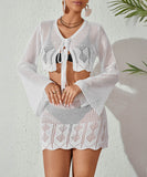 【上下セット】サンドレス ミニドレス 谷間見せ おしゃれ クロシェ編み hot girl WQ2-CM82457