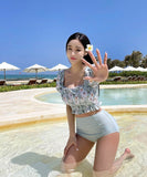 【2点セット】2色 ビキニ水着花柄体型カバー着痩せ温泉ビーチ海旅行タンキニモノキニ WQ7-FH-ADN001