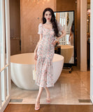 手作り 膝丈ドレス エレガント セレブ風 高品質 チュール 高級感 YH2-JY20456