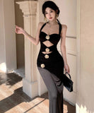 ロングドレスフラワー透かし彫りホルターネック宴会パーティーナイトクラブキャバドレス肌見せ WQ2-ZED888610DXH238A