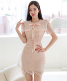 ミニドレスレース気質エレガントリボン女子力通勤カワセクシー同伴WQ2-ZED88784E49