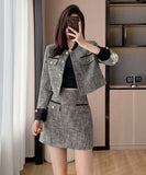 【2点セット】 ミニドレス キャバドレス セクシー 韓国スタイル ツイードジャケット×スカート セットアップ 上品 おしゃれ  LW2-DD6024
