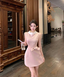 ミニドレスAラインリボン着痩せ気質パーティー宴会セレブ風夏エレガントSNS話題同伴 WQ2-MXX2210