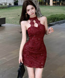 キャバドレスミニドレスレースホルターネックセクシー谷間見せキャバクラpartyナイトクラブ WQ2-ZED882510DXH437A