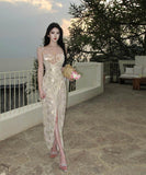 【3点セット】ビキニ水着ロングドレスキラキラサンドレス谷間見せ肌見せセクシー高級感旅行ビキニ WQ7-CD1-E215-65780620