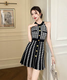 【2色】ニットドレスミニドレスホルターネックAラインエレガントセレブ風大人可愛い同伴 WQ2-ZED883111GT510B