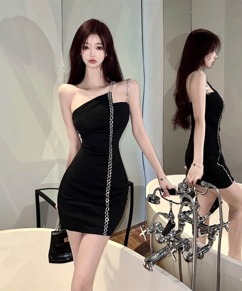 ミニドレスタイトドレスキャバドレス非対称ナイトクラブセクシーキャバクラ指名ワンショルダー WQ2-DD4786