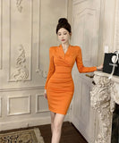 【2色】膝丈ドレス キャバドレス セクシー  エレガント タイトワンピース ウエストシェイプ ドレープ デザイン ペンシルスカート スリムフィット 上品 LW2-ZED886530DXH348A