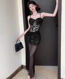 【2色】ロングドレスキャミワンピセクシーレースチュールキャバドレスキャバクラ着痩せパーティー指名 WQ2-DD4520