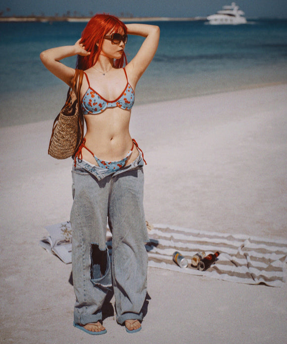 ビキニ チェリー柄 セクシー かわいい Vネック ビーチ 水着 谷間露出 YH7-DP-A32654