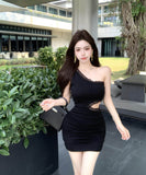 ミニドレスワンーショルダーキャバドレスレースセクシーウエストカードナイトクラブパーティー肌見せ WQ2-ZED882533DXH437A