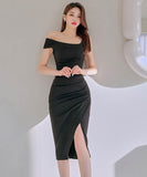 膝丈ドレスワンーショルダーセクシーエレガントキャバドレス非対称オフショルダー気質 WQ2-ZED888011A71