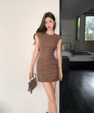 ミニドレスチック柄タイトドレスエレガント気質通勤おしゃれ韓国っぽ個性感 WQ2-ZED889927GT347