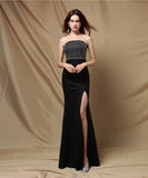 【3色】ロングドレスベアトップキラキラセクシー手作りドレスナイトドレス高級感演奏会宴会パーティーイベント WQ2-YEY18717#