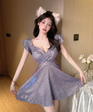 【3色】キャバドレス ミニドレス フリル セクシー 谷間露出 キラキラ YH2-DD6436