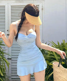 【3色】ビキニ水着ホルターネックワンピース気質セクシーモノキニ体型カバー温泉フリル WQ7-YQ-HH6X63THLL