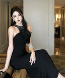 ロングドレスキャバドレスキラキラホルターネックセクシー高級感宴会パーティー誕生日気質 WQ2-DD4160