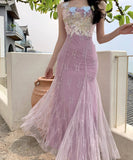 ロングドレスタイトドレスレースフラワーマーメイドドレスセクシーエレガント韓国っぽキャミワンピ WQ2-CD6-157-81570780