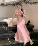 ロングドレスホルターネックセクシーエレガントバックレスドレスエレガント刺繍セレブ風同伴 WQ2-XHY911095