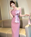 手作りドレス膝丈ドレス高級感エレガントリボン非対称チュールサテンドレスおしゃれ着痩せ気質 WQ7-JY50821