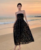 ロングドレスベアトップナイトドレス宴会パーティー花柄チュール着痩せ気質 WQ2-XHY916382