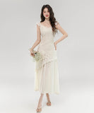 ロングドレス高級感フリルチュール非対称エレガント宴会パーティー二次会おしゃれ通勤OL風着痩せ WQ2-ZED887030GT415