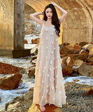 ロングドレスサンドレス着痩せ気質旅行ビーチ海フリル花柄体型カバーエレガント WQ2-CD6-601-82210600