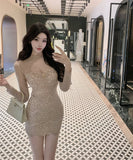 Lady's coco ミニドレス キャバドレス セクシー レース カットアウト タイトミニワンピース 長袖 ウエストマーク ボディコン デート LW2-DD5916